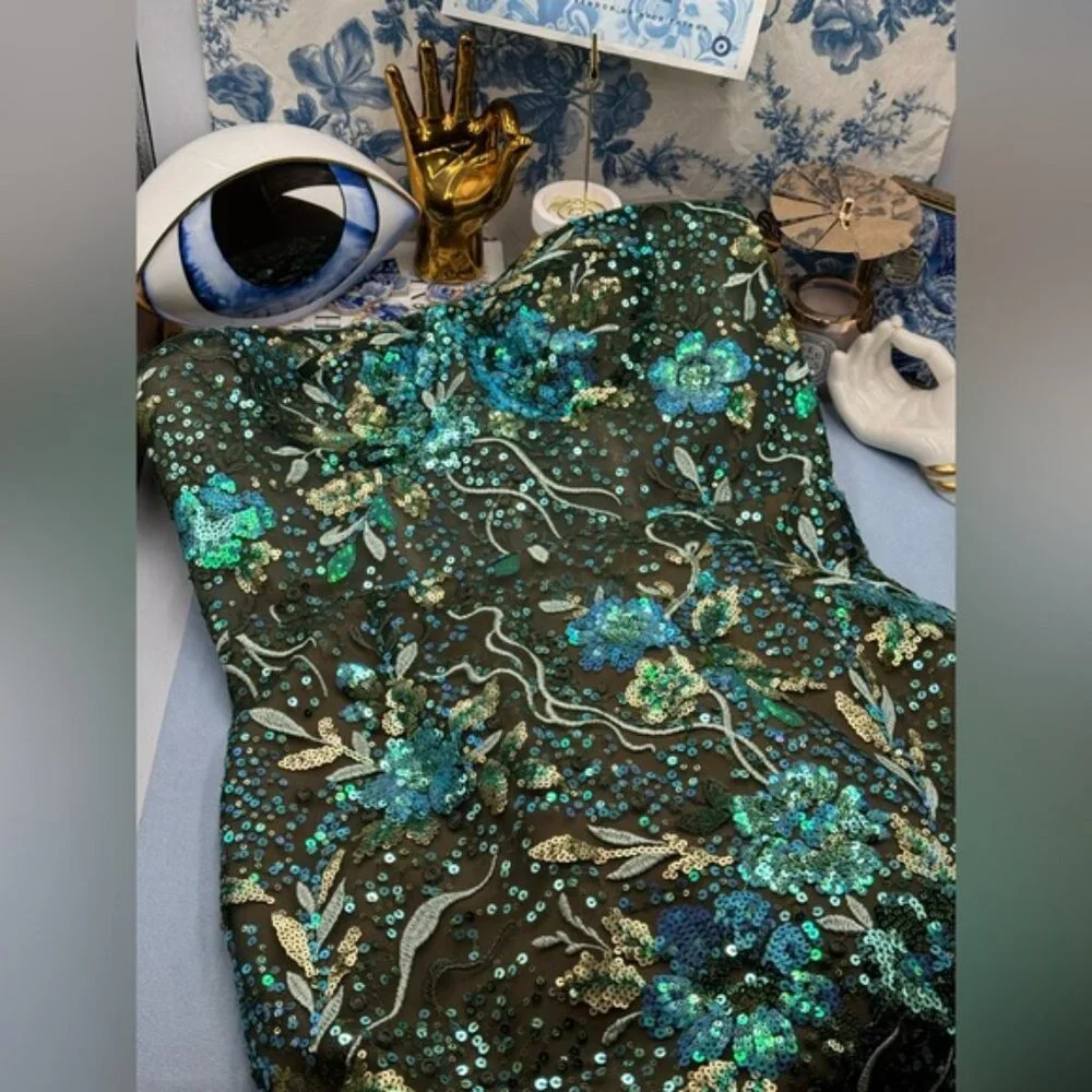 🆕 BRONX & BANCO 🧿 NWOT Dahlia Maxi Dress, Teal Floral Multi - Sz L US 8
